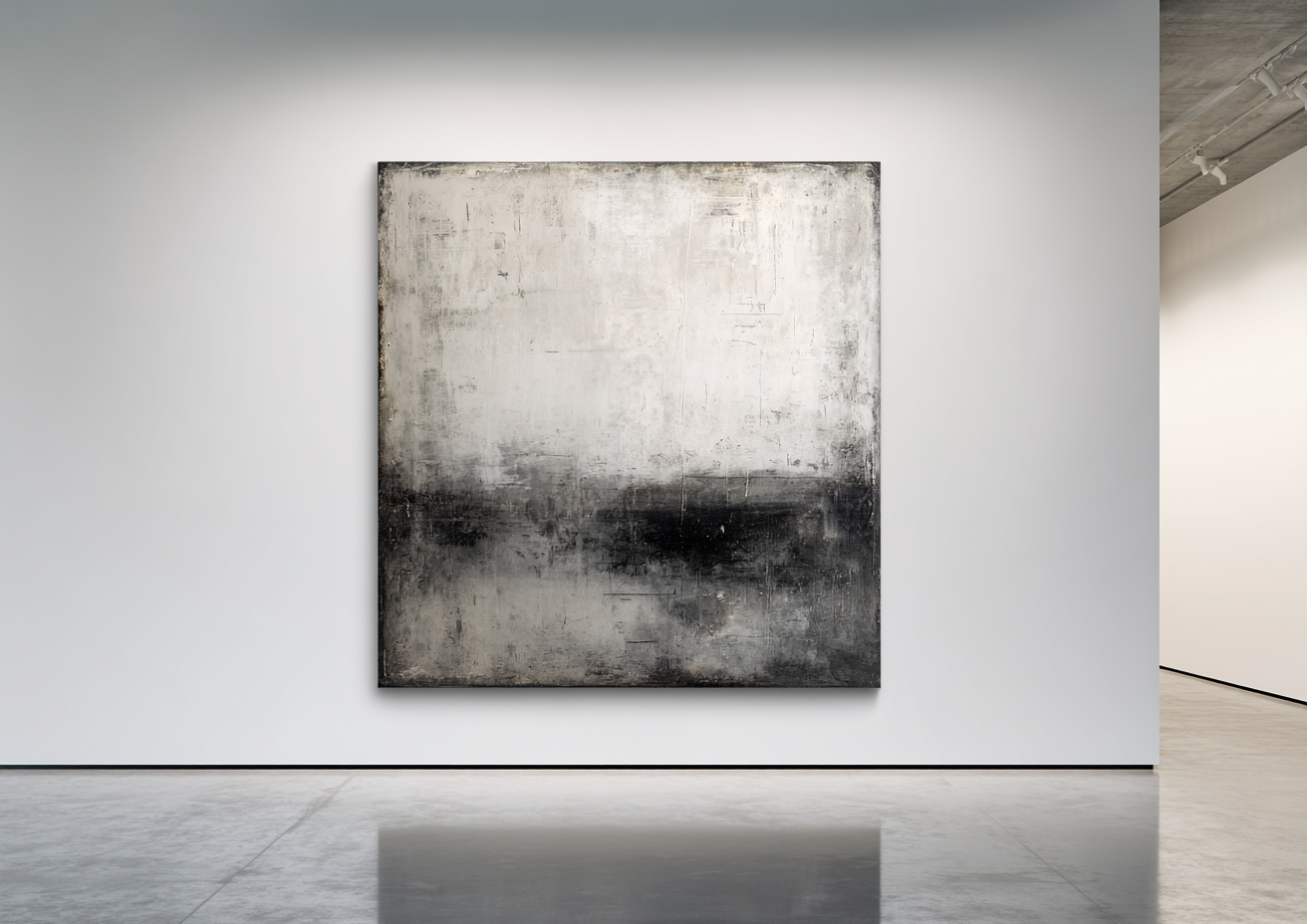 Square piece with cream-white top half and dramatic charcoal-black bottom