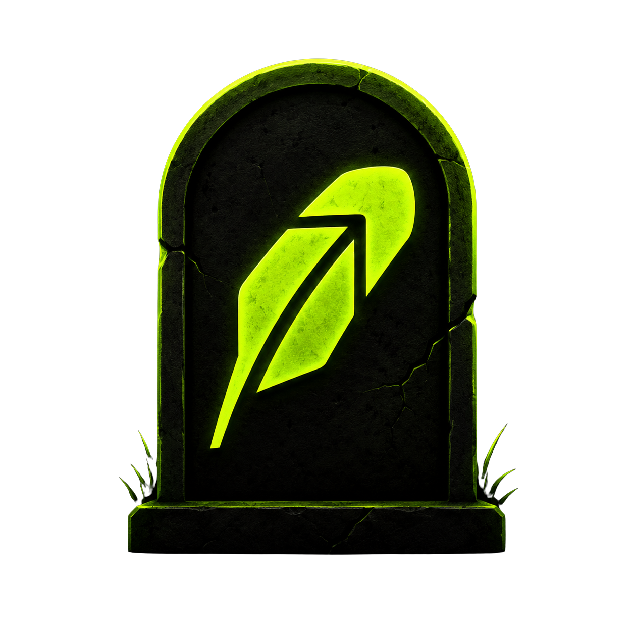 GRAVEHOOD tombstone with glowing Robinhood feather