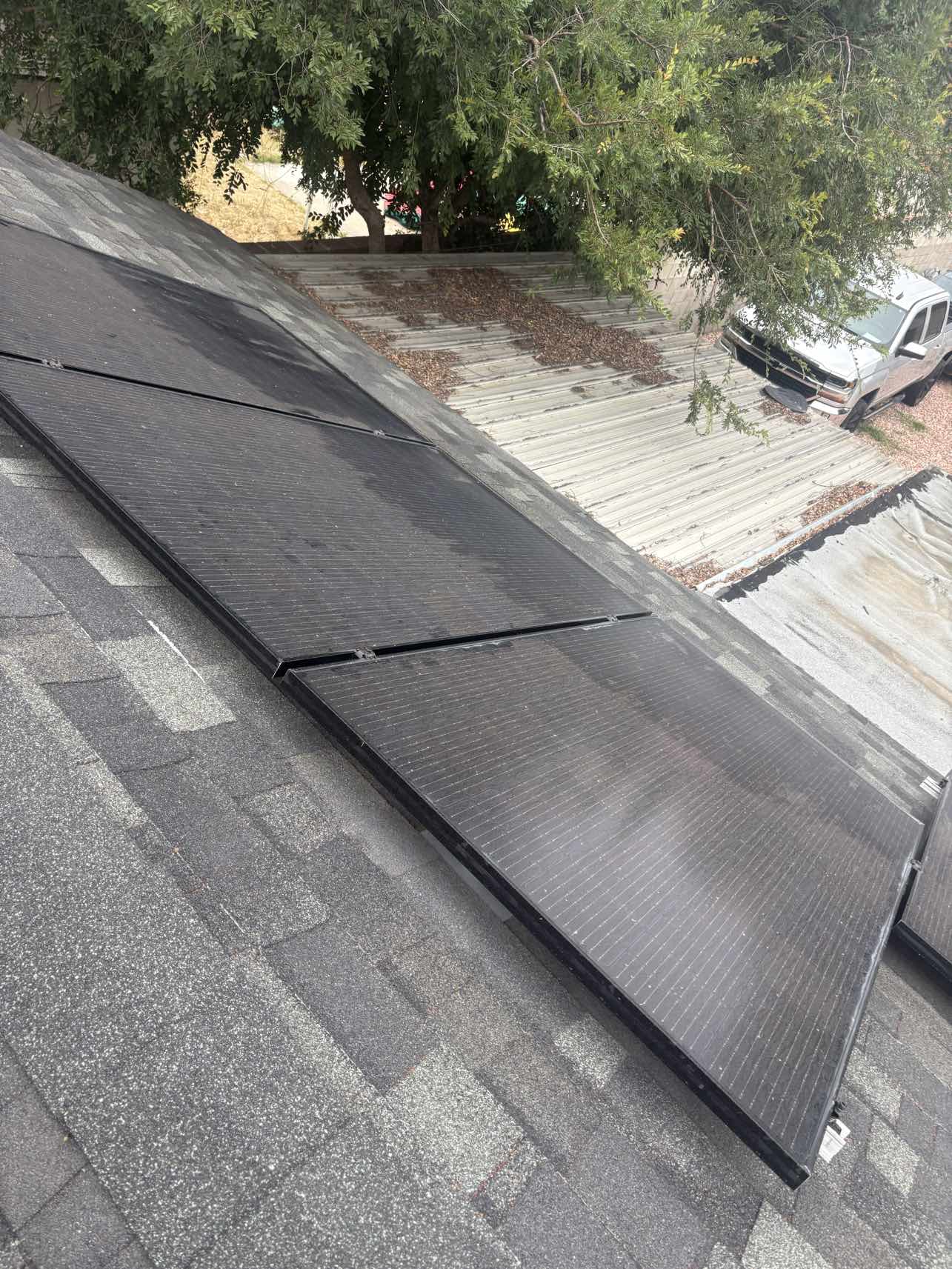 Solar panels on gray roof after cleaning