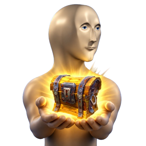 Mannequin holding a glowing golden loot chest