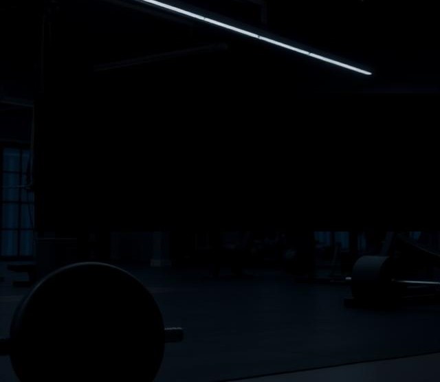 Dark moody gym interior with dramatic lighting