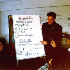 Trainer präsentiert Grundlagen am Flipchart