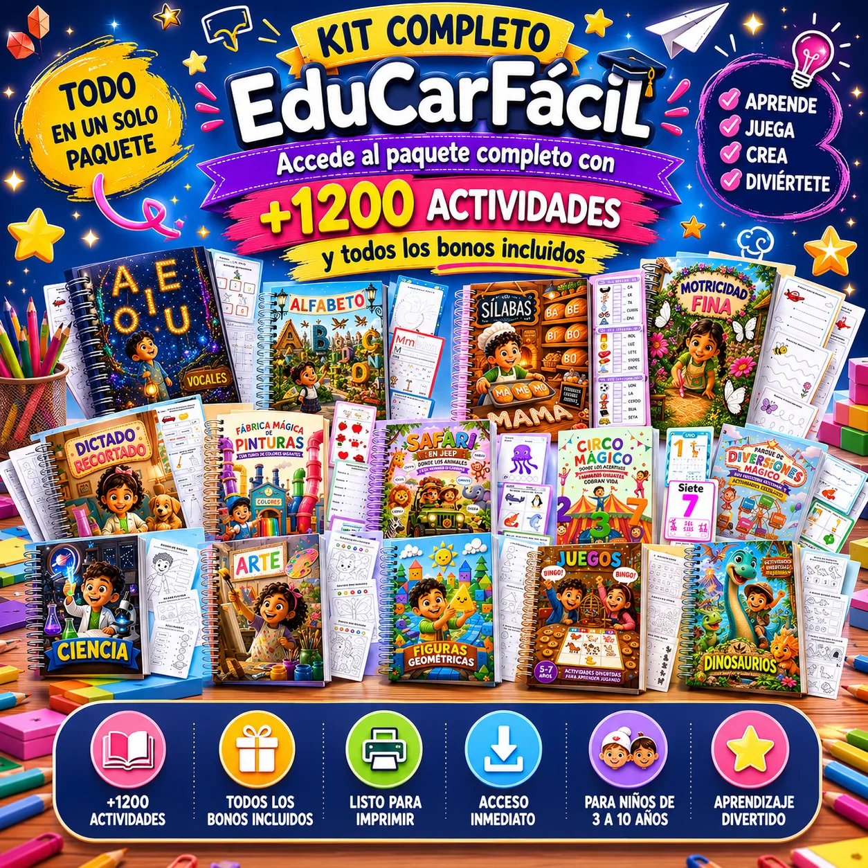 Colección completa de módulos y bonos EduCarFácil - 14 cuadernos educativos