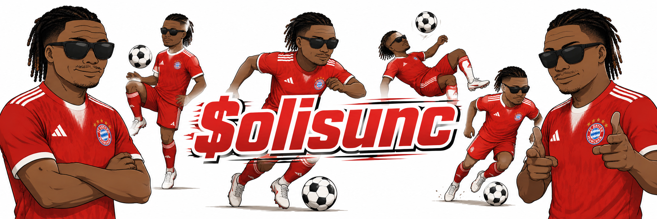 Michael Olisunc in multiple poses with the $olisunc wordmark