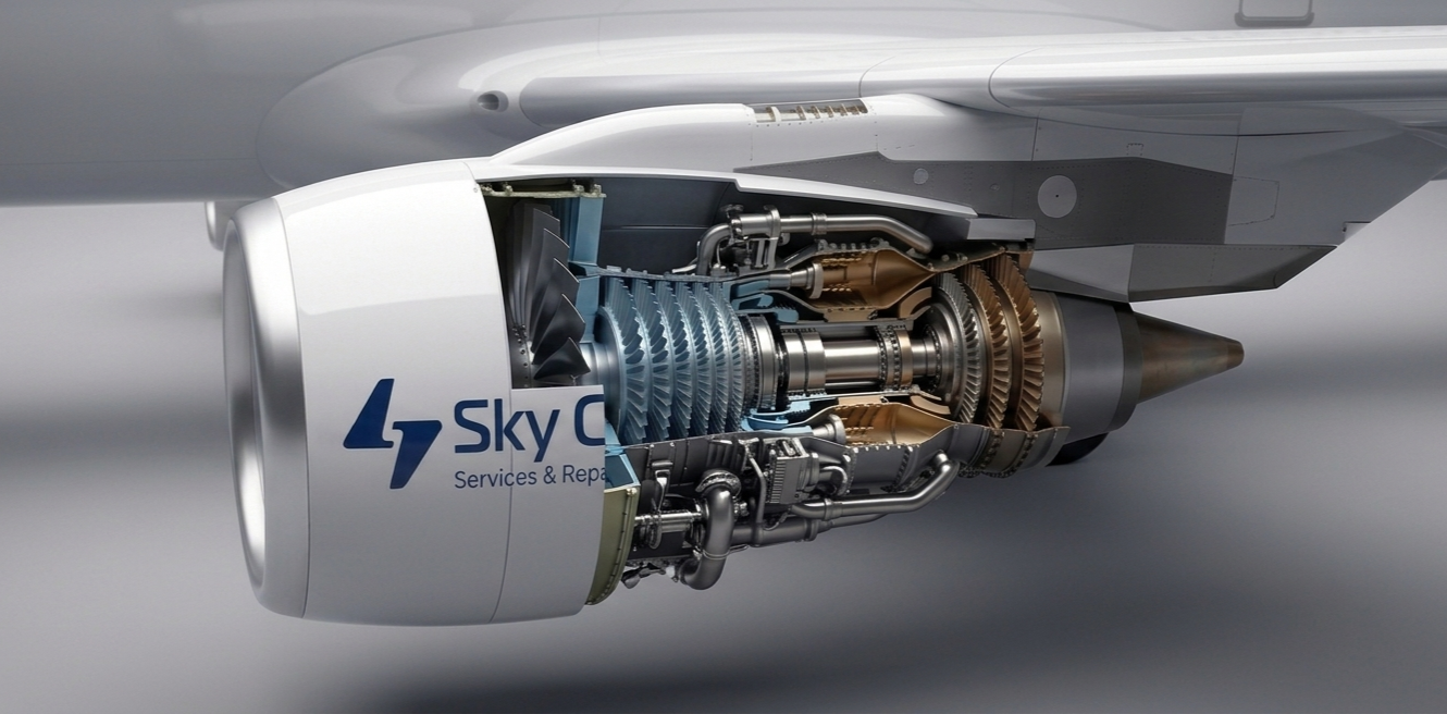 Jet engine cutaway showing Sky Core engineering precision