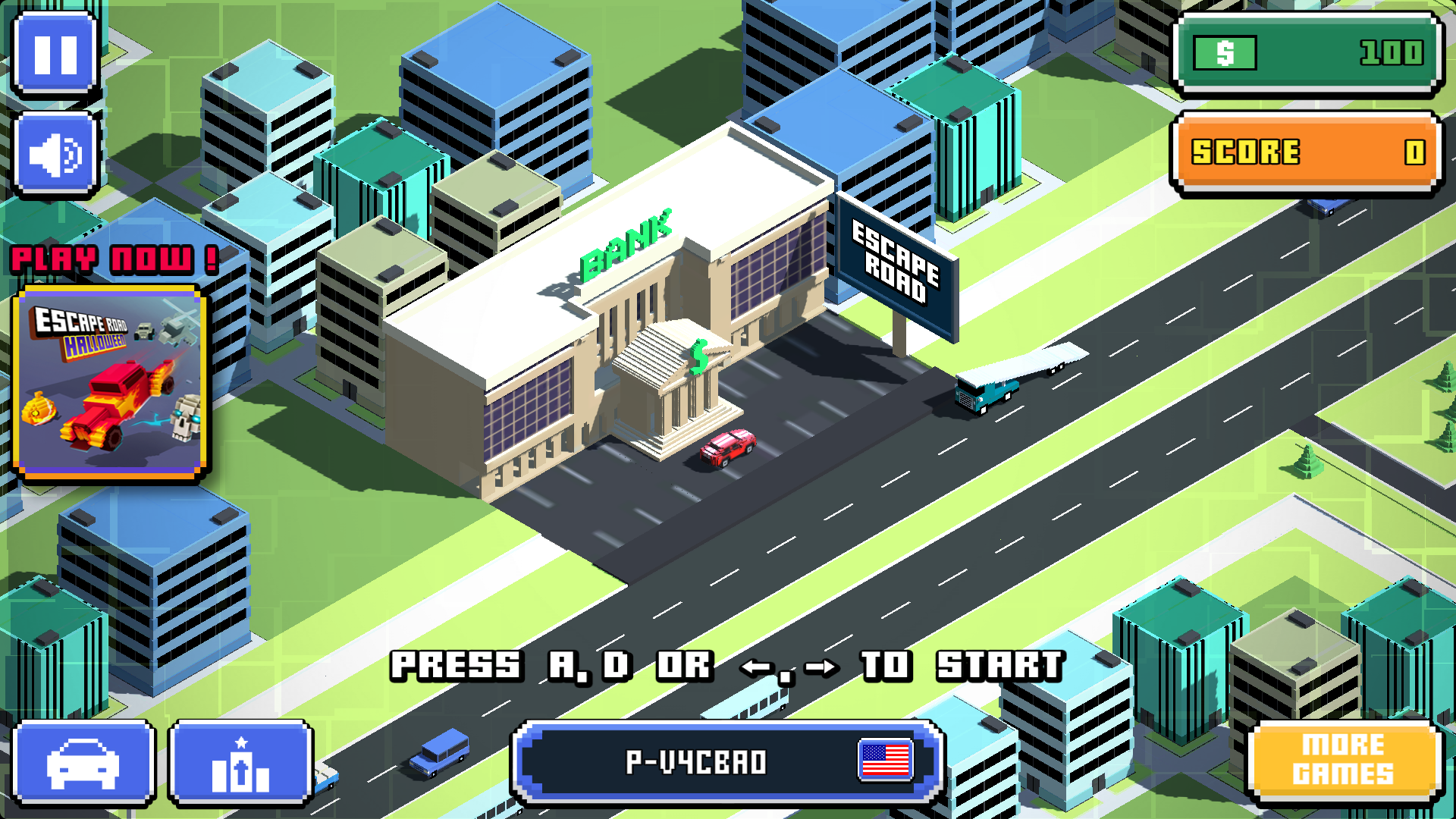 Game starting screen with city view