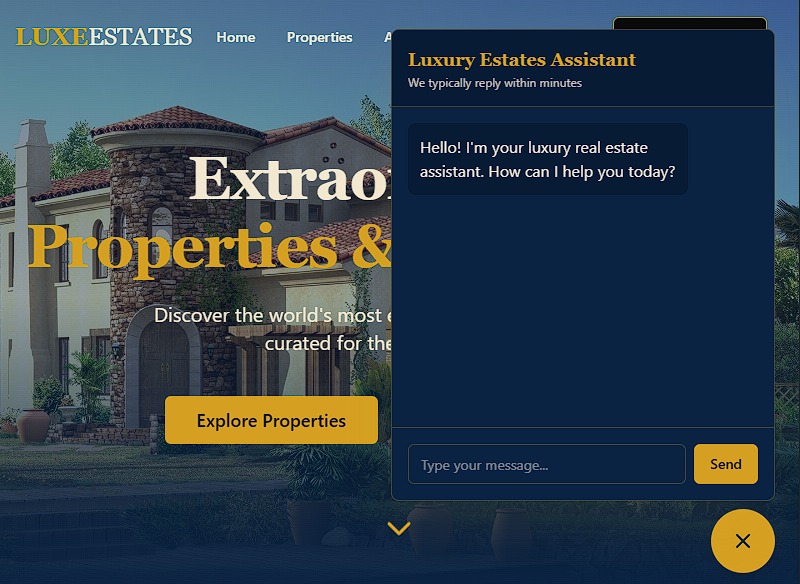 Luxe Estates virtual assistant chat interface for property inquiries