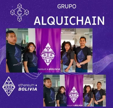 AlquiChain team members in purple Ethereum branded apparel