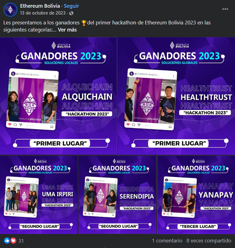 Ethereum Bolivia 2023 hackathon winners announcement