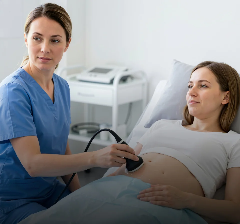 Pregnant woman during ultrasound examination