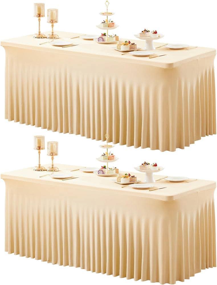 Champagne skirted table covers with elegant place settings