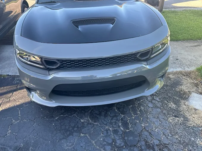 Silver Dodge Charger front end fully restored at Factory Finish Paint and Body