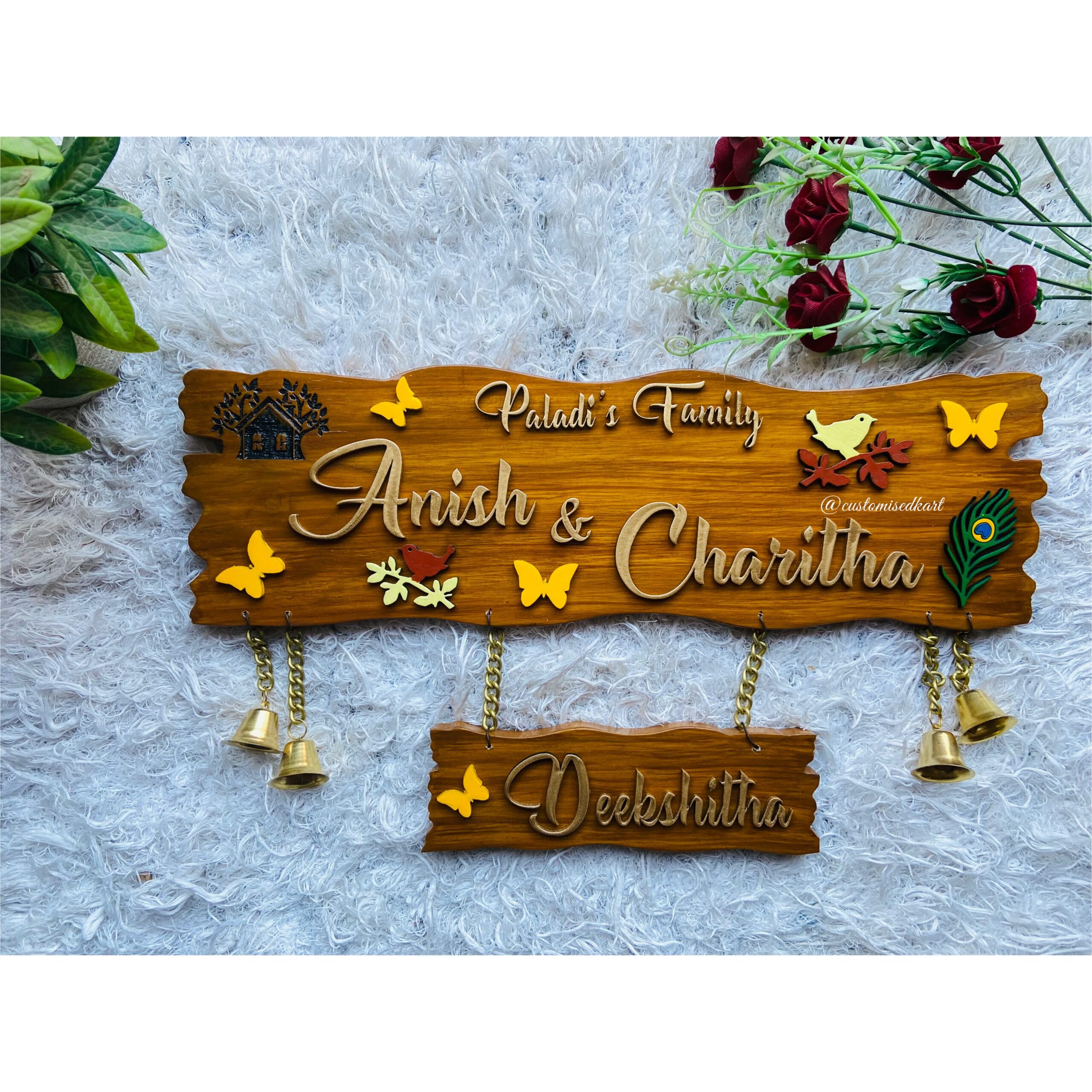 Traditional Family Wooden Board with Bells
