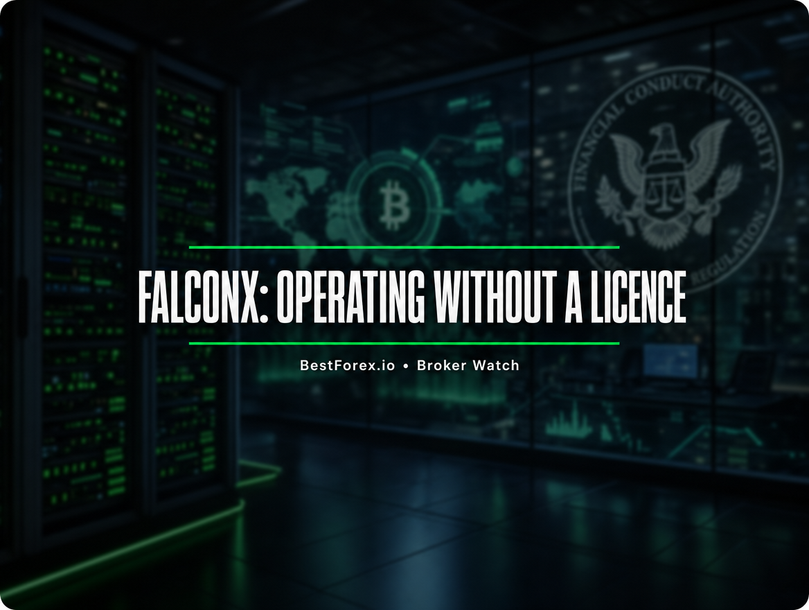 Cryptocurrency server infrastructure behind a regulatory barrier — FalconX CFTC enforcement. BestForex.io Broker Watch.