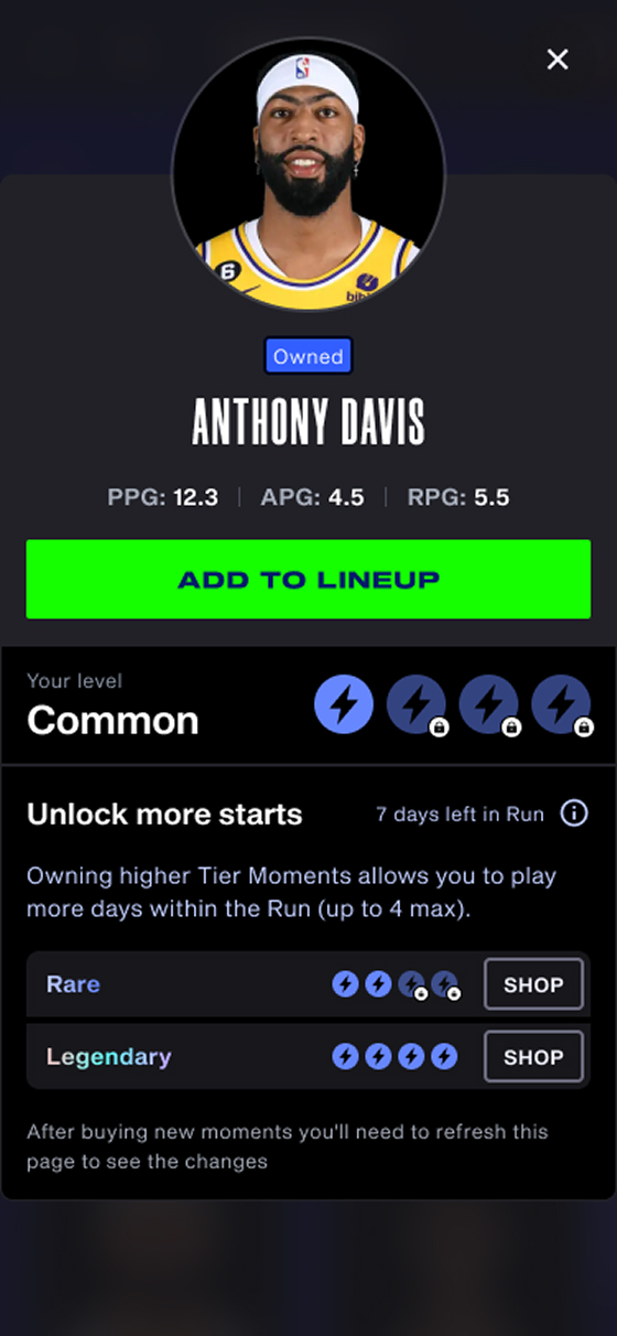 Anthony Davis player profile modal