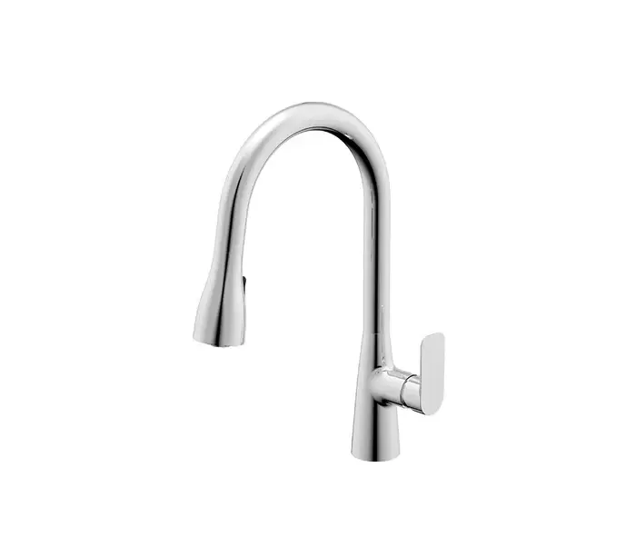 Modern chrome kitchen faucet with high-arc gooseneck