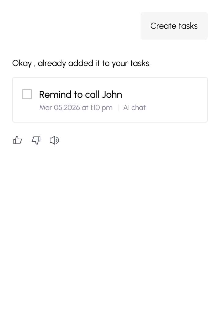 Get action suggestions - Task creation interface
