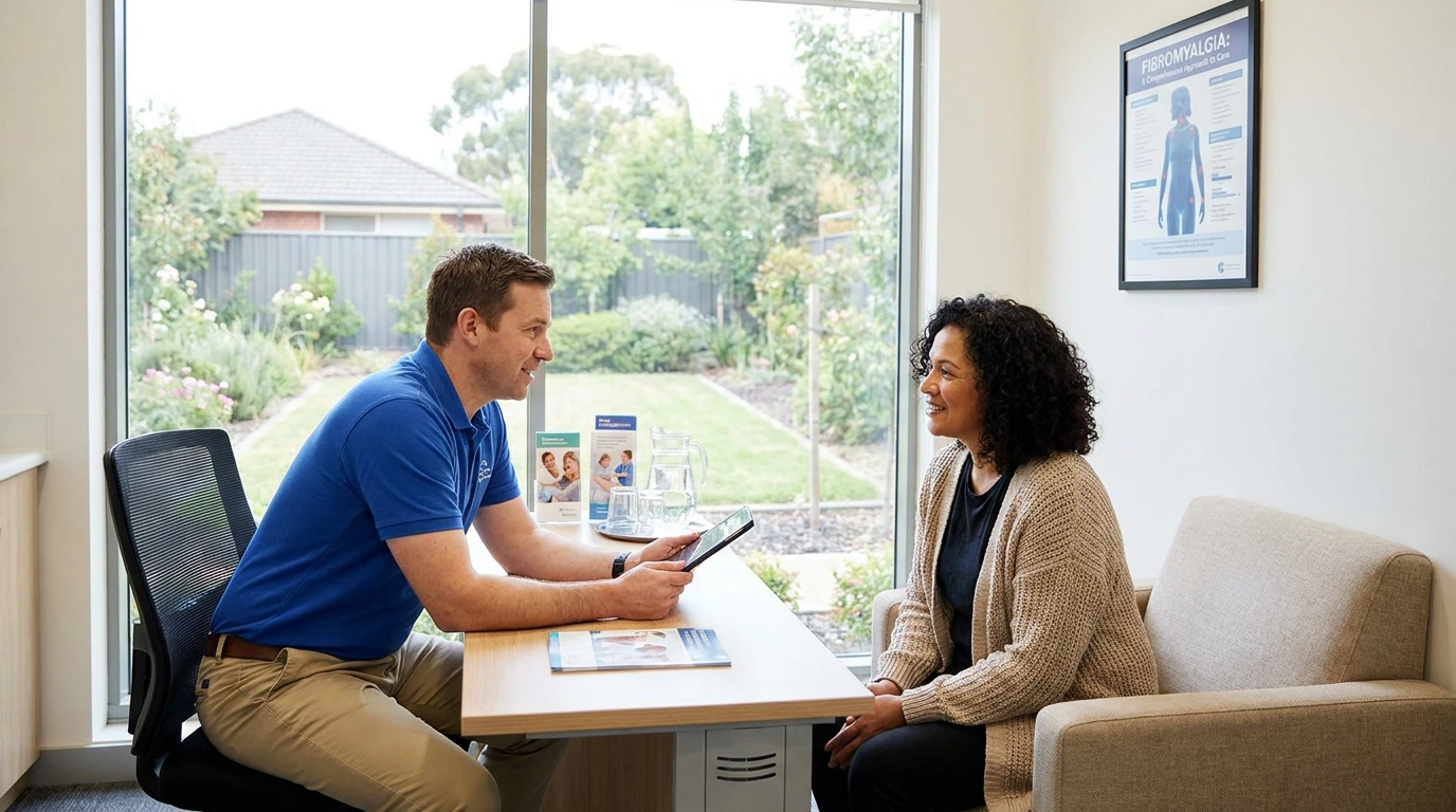 Healthcare provider consulting with patient about fibromyalgia treatment options