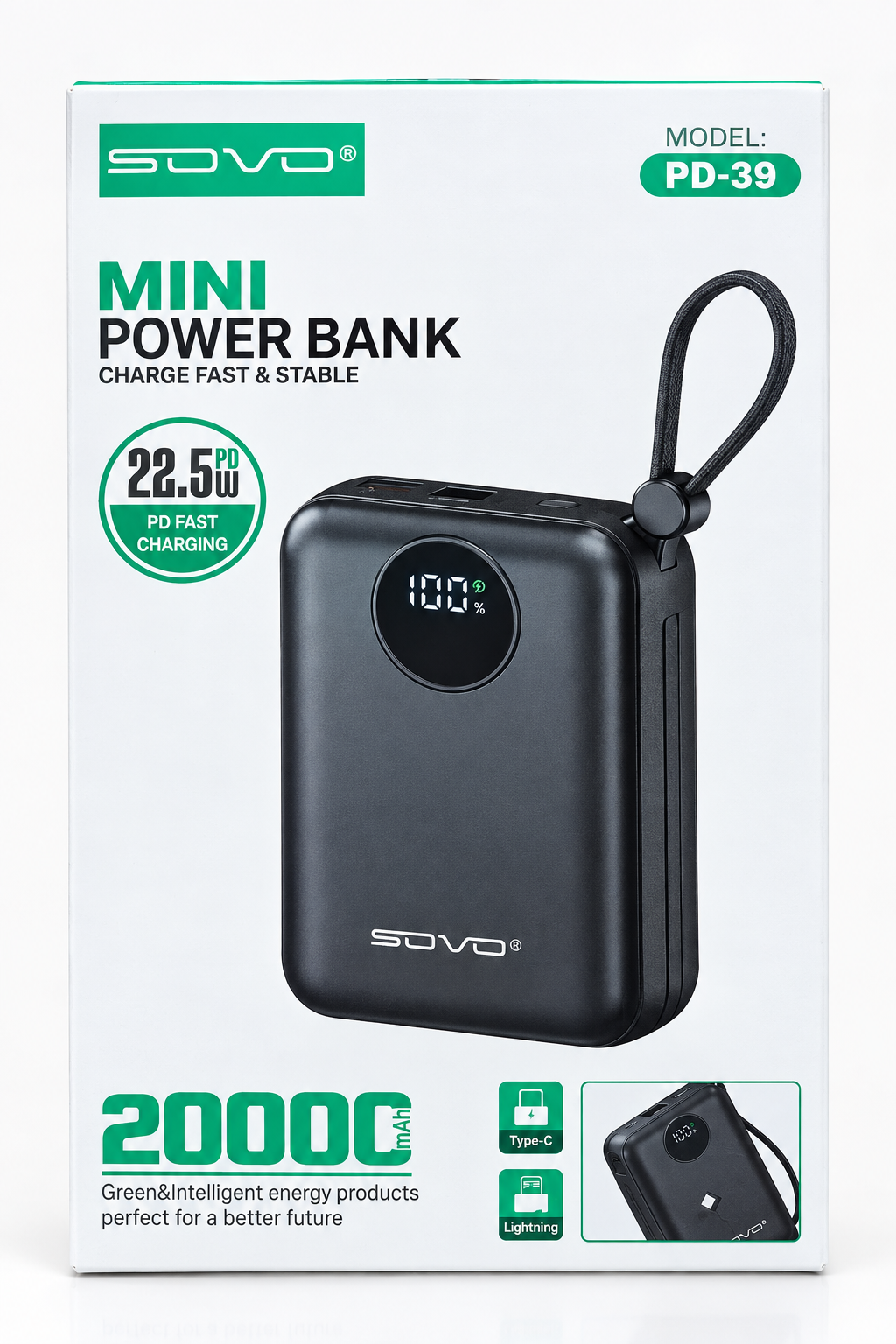 SOVO Mini Powerbank PD-39 20000mAh Noir - Charge Rapide