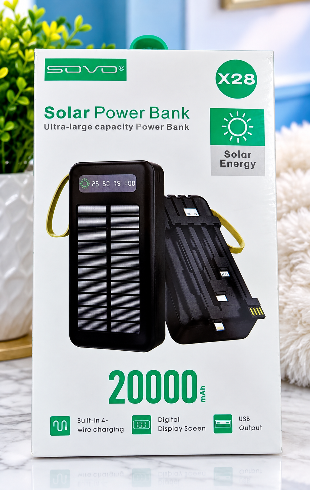 POWER BANK SOVO Solaire X28 20000mAh Noir - 4 Câbles Intégrés