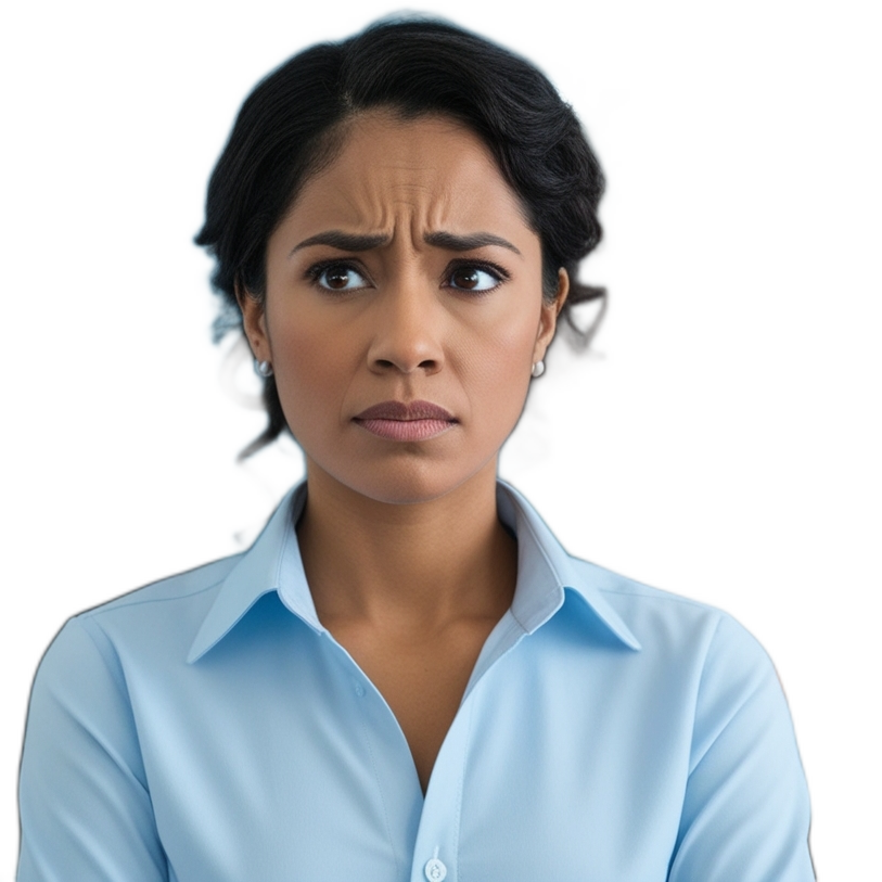 Professional woman with concerned expression about credit score