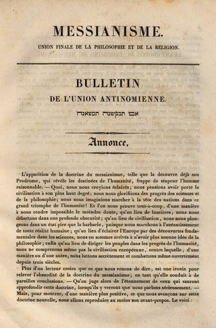 Cover page of the nineteenth-century French pamphlet Messianisme