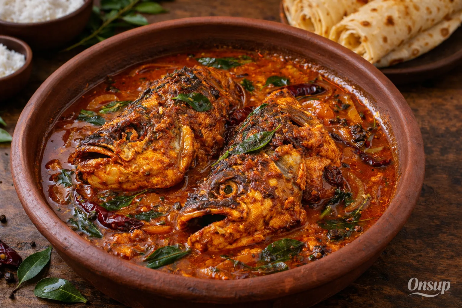 Kerala style fish head curry – Meen Thala Curry in a rich spiced gravy in clay pot