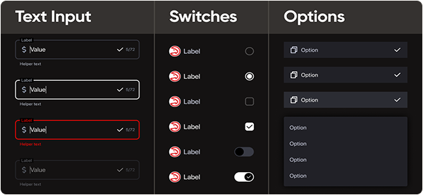 Form components - Text Input, Switches, and Options