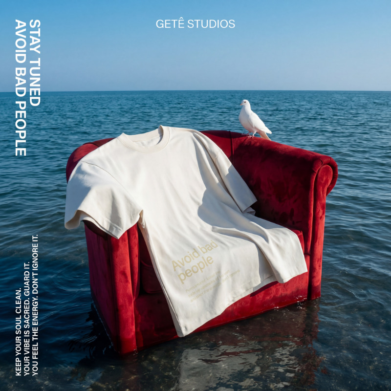 Camiseta Getê Studios off-white - Editorial sofá vermelho