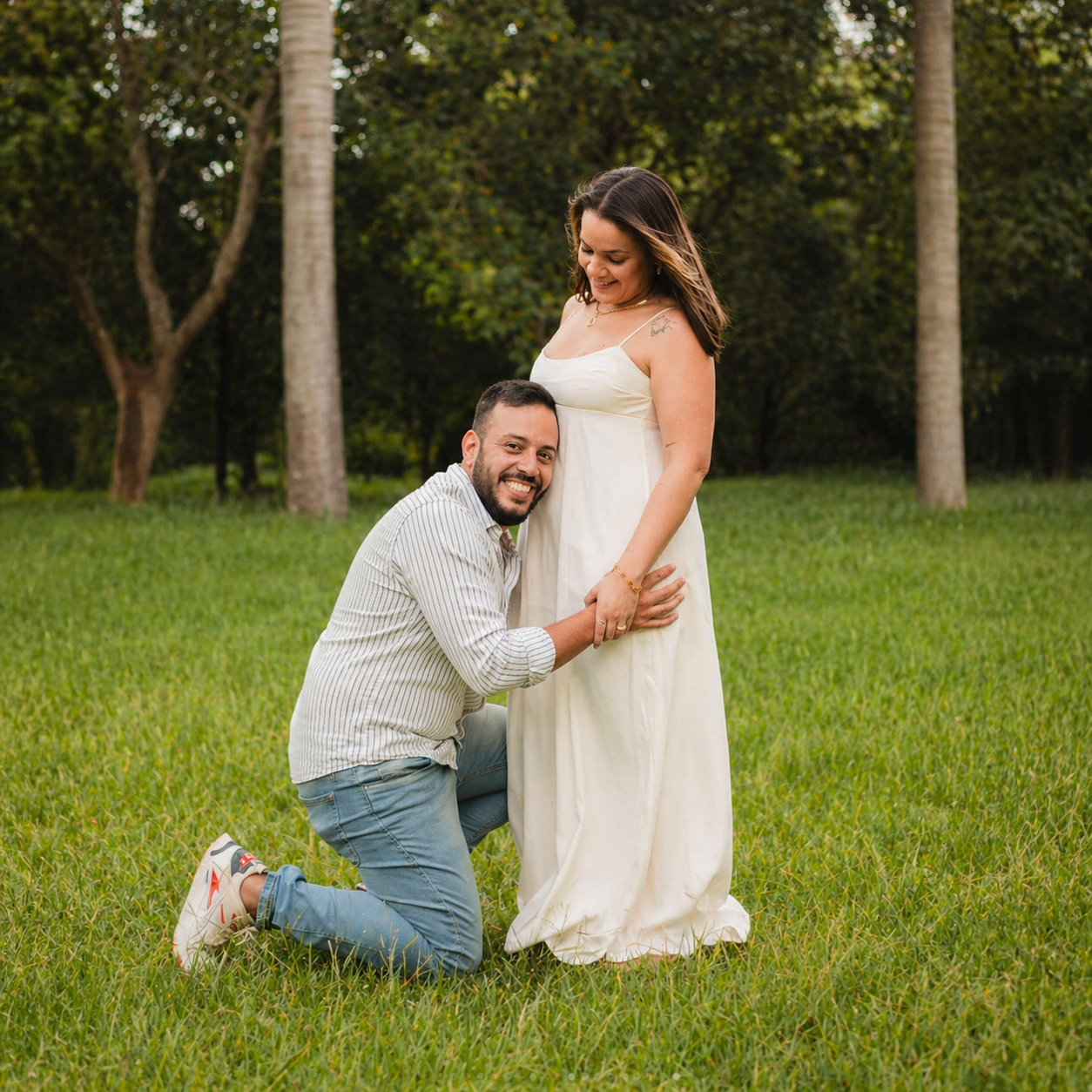 Ensaio gestante - casal no campo