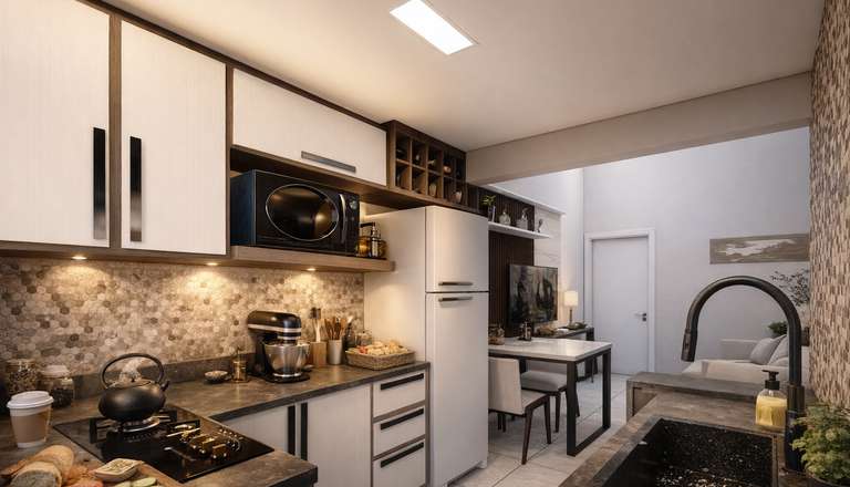 Cozinha decorada com armários brancos