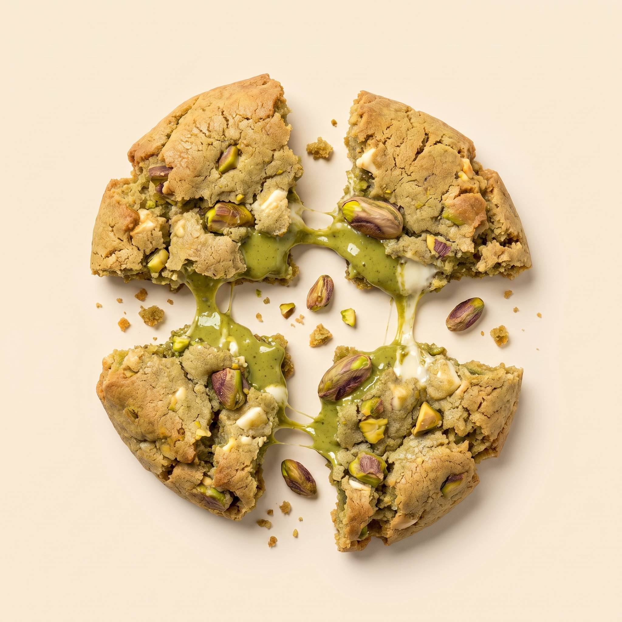 Cookie de pistacho de Tonto's Cookies rompiéndose en pedazos