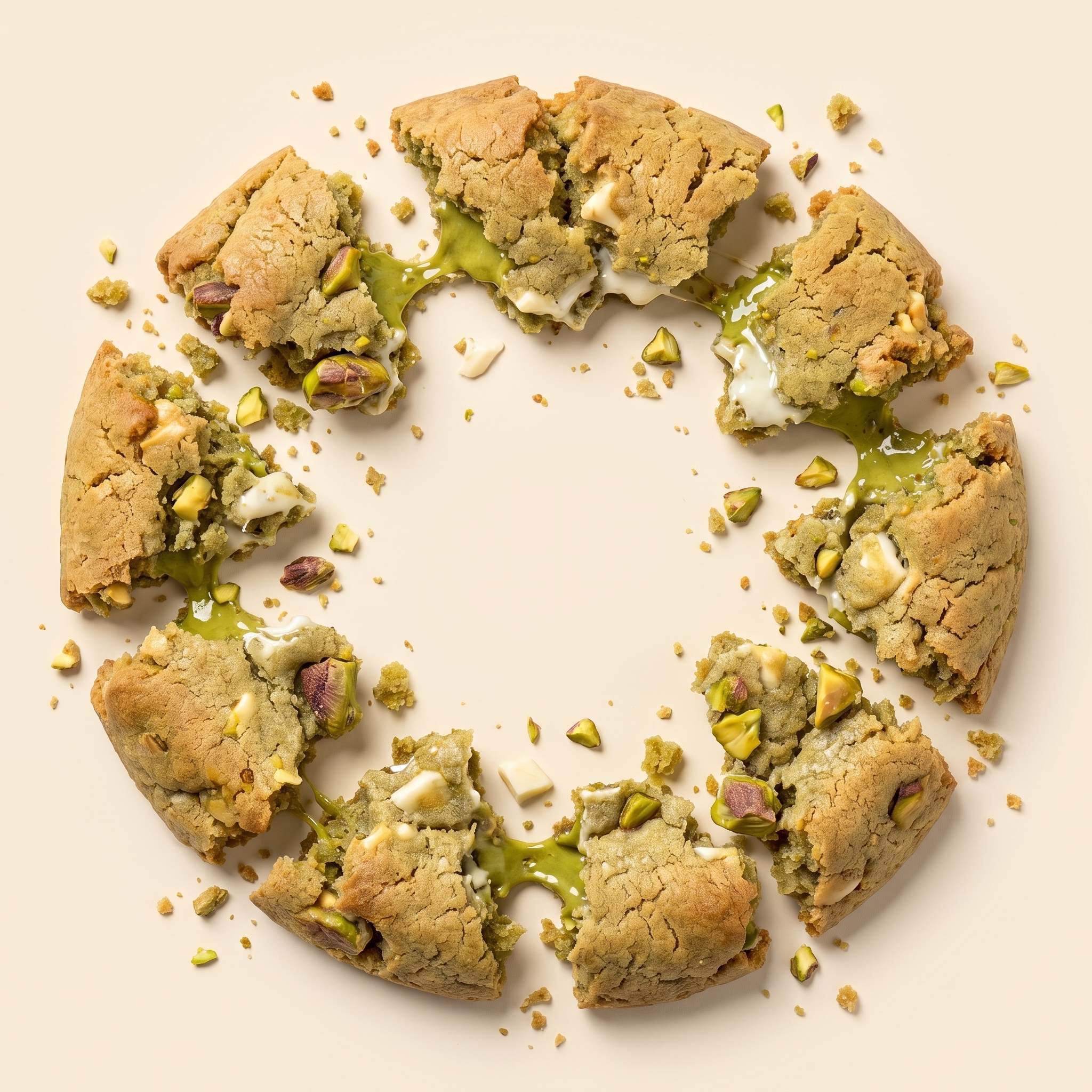Cookie de pistacho de Tonto's Cookies rompiéndose en pedazos