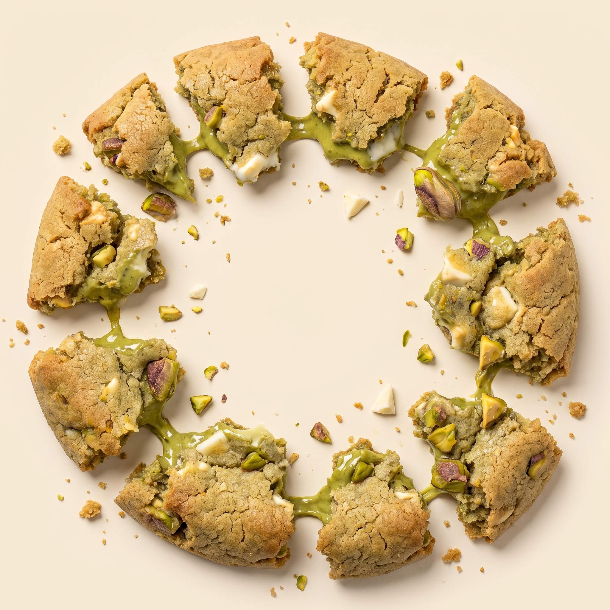 Cookie de pistacho de Tonto's Cookies rompiéndose en pedazos