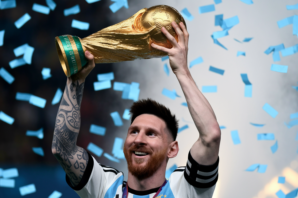 Messi with World Cup Trophy