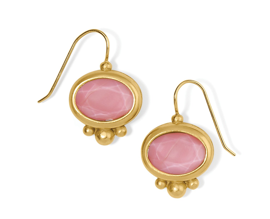 Gold French wire earrings with pink conch shell cabochons