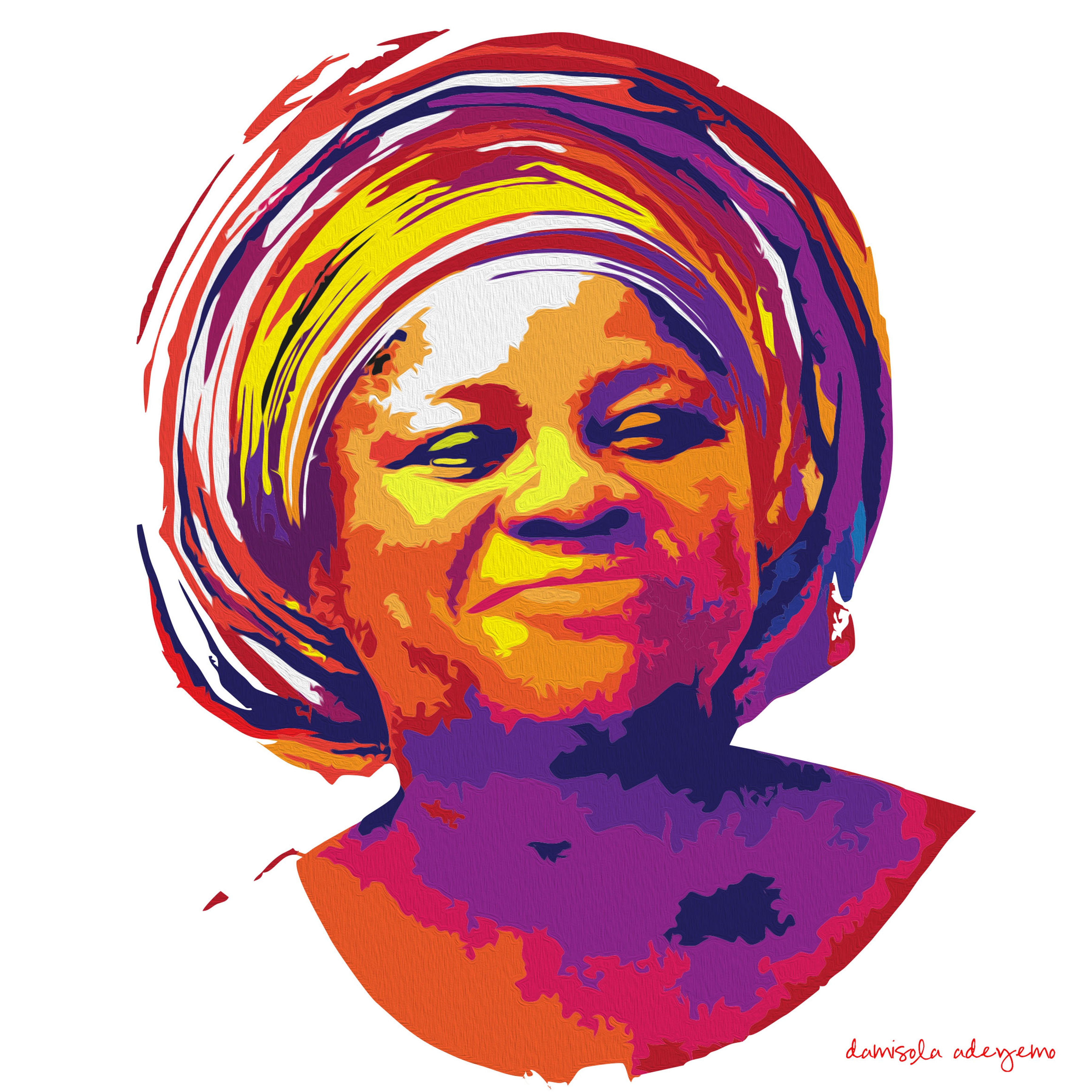 A vibrant painted portrait of Grace Olufunke Obe