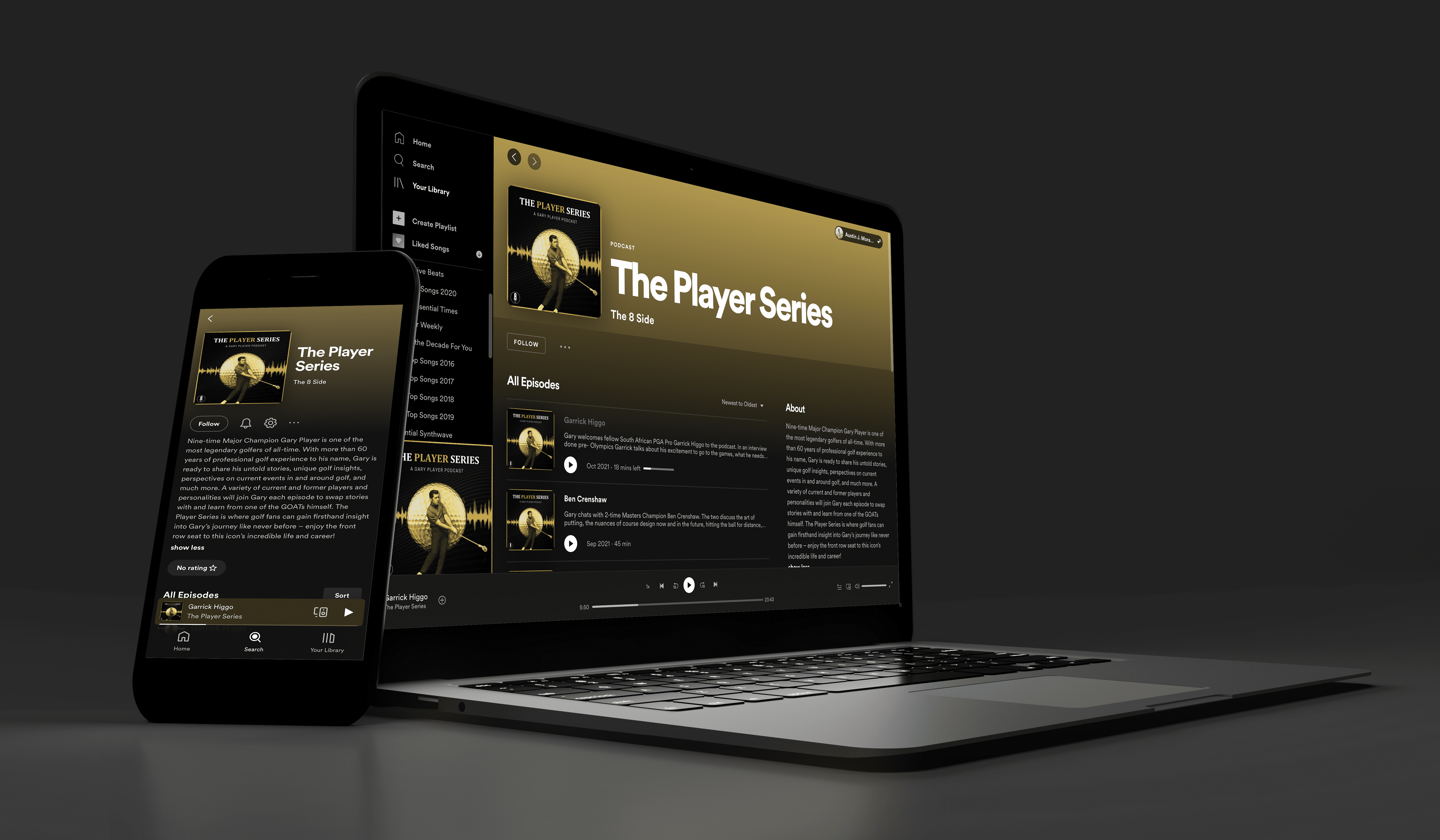 The Player Series podcast Spotify page mockup