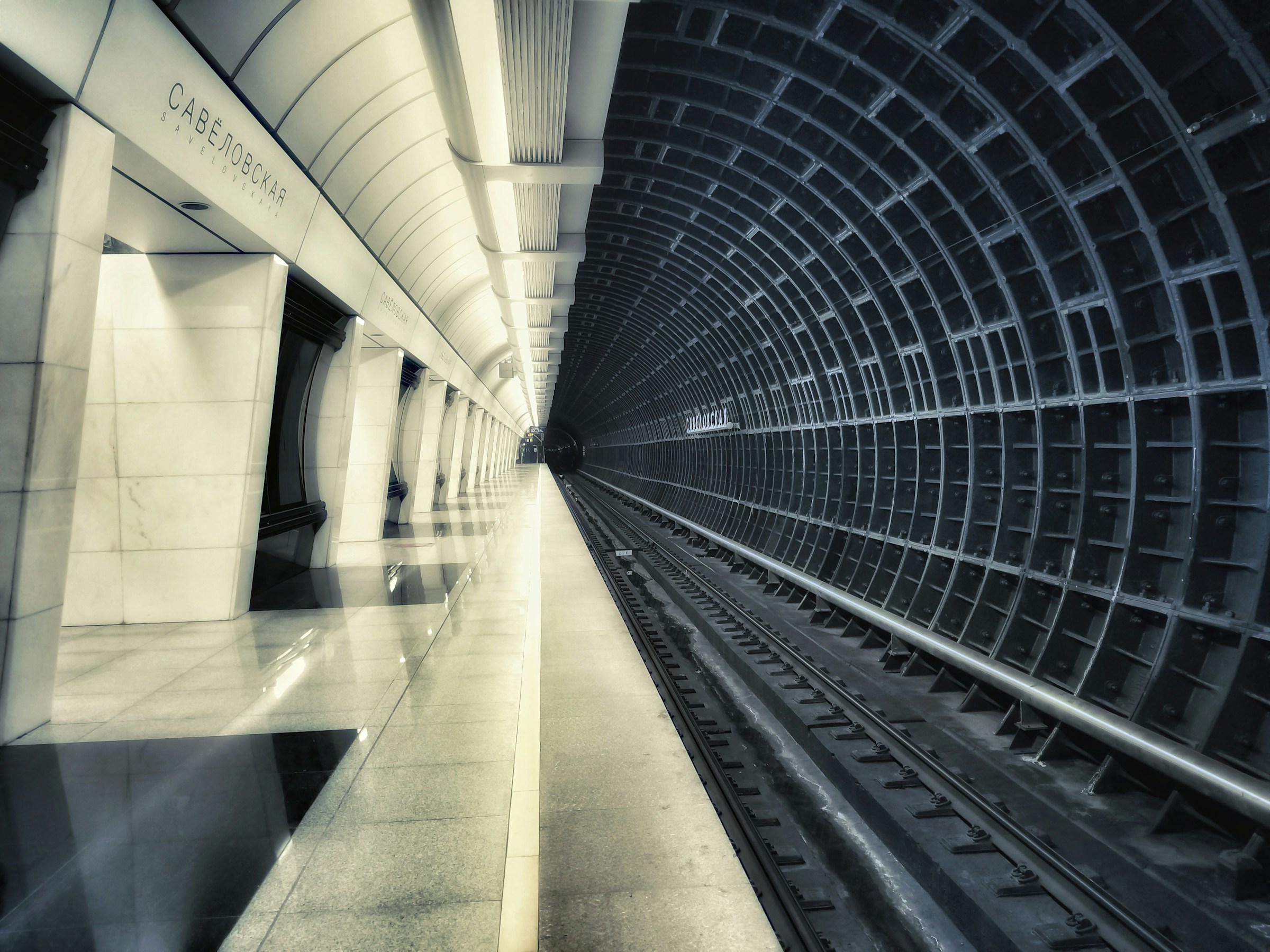 Modern Savelovskaya metro station with elegant architecture and tunnel