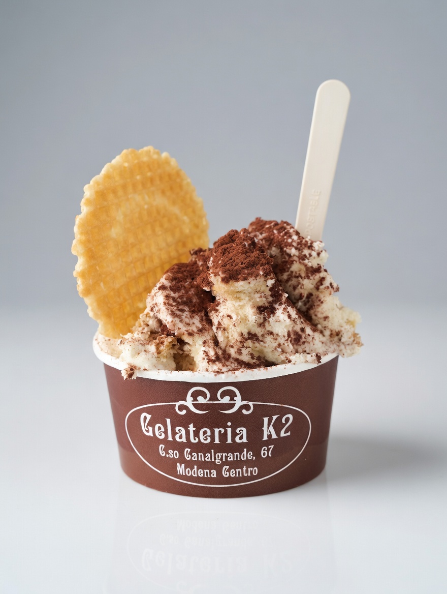 Tiramisu gelato in branded cup