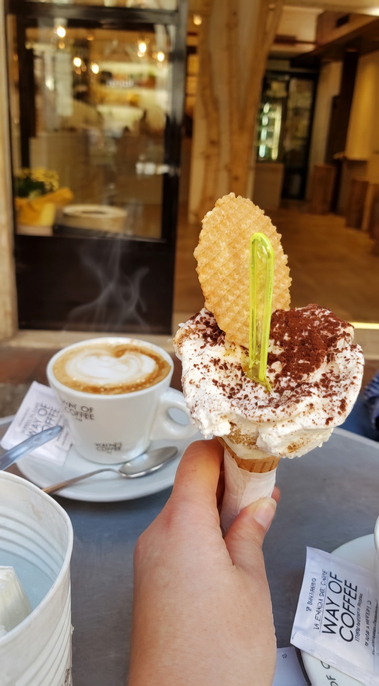 Tiramisu cone with coffee