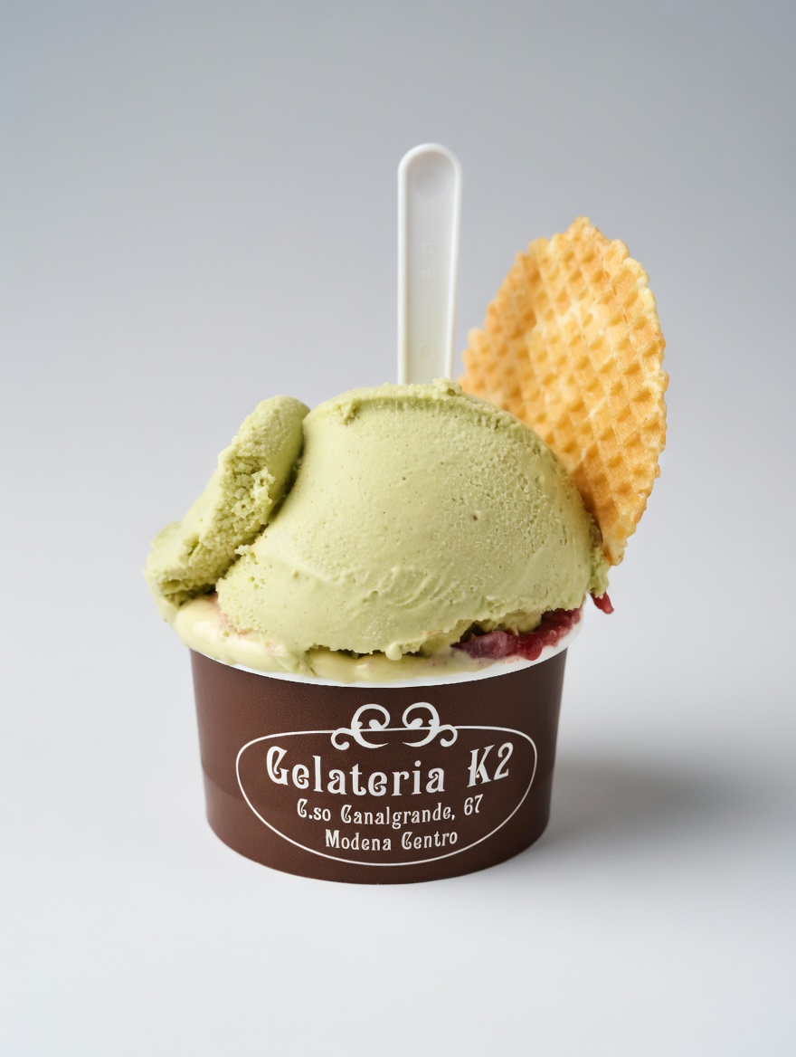 Pistachio gelato in branded cup