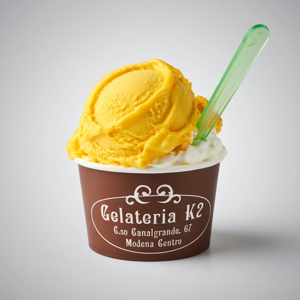Mango gelato in branded cup