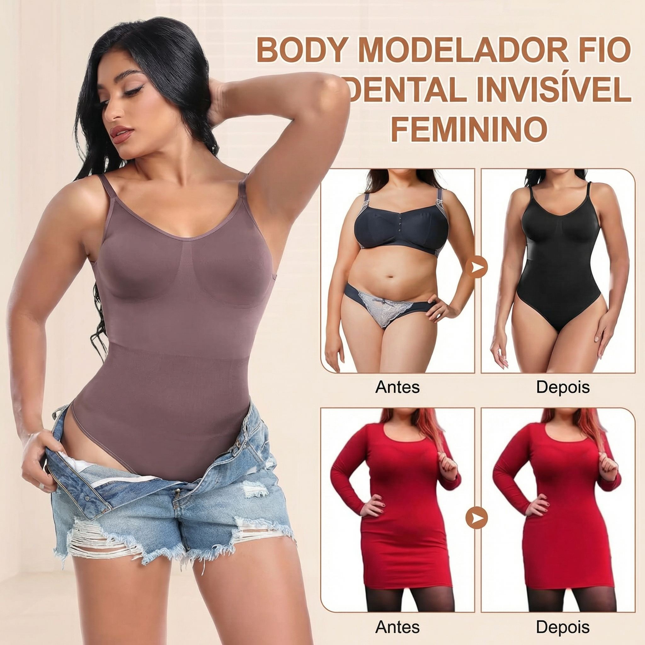 Body Modelador Fio Dental Feminino - Antes e Depois