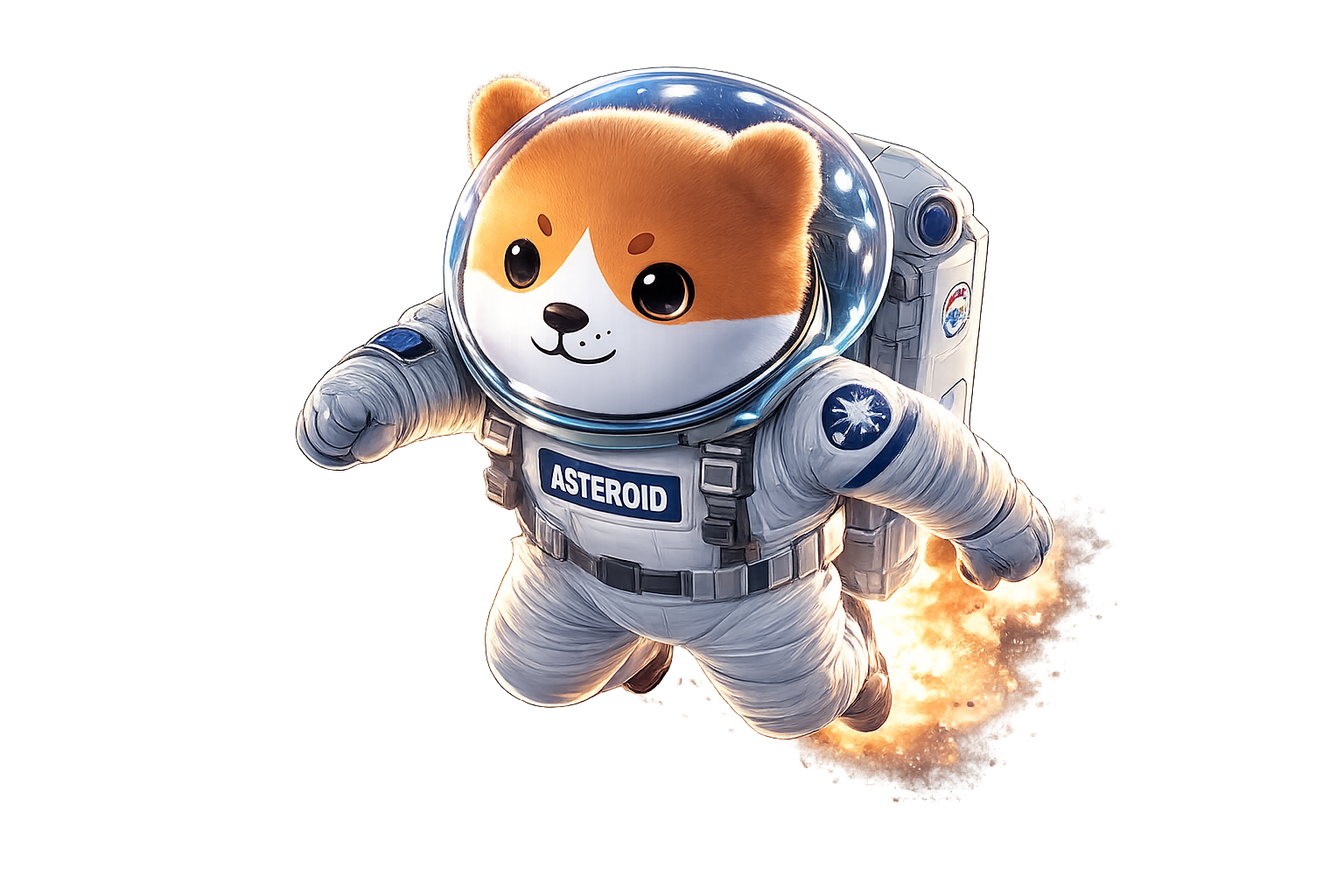Asteroid mascot flying with jetpack