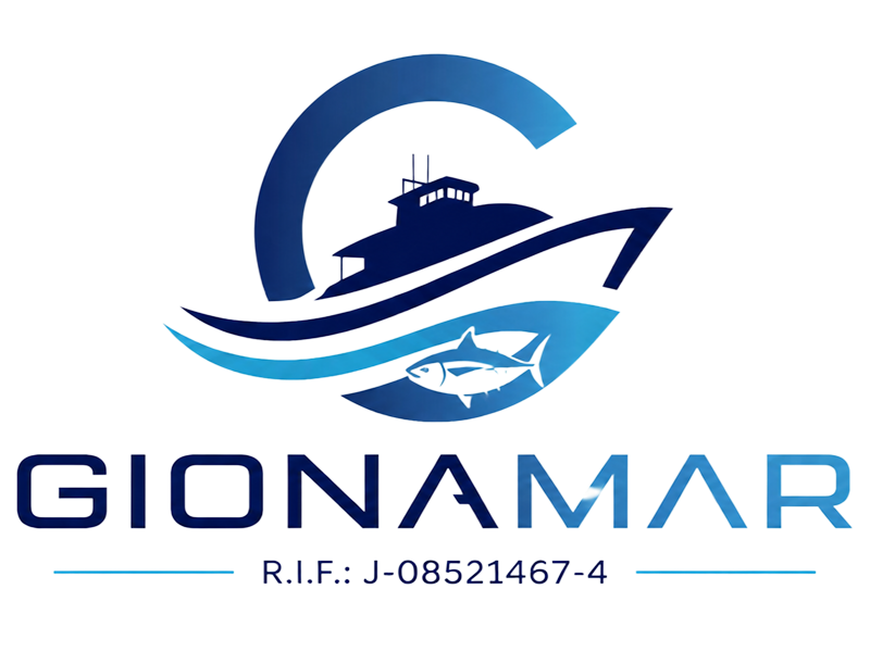 Logo de Gionamar: barco pesquero, pez y olas