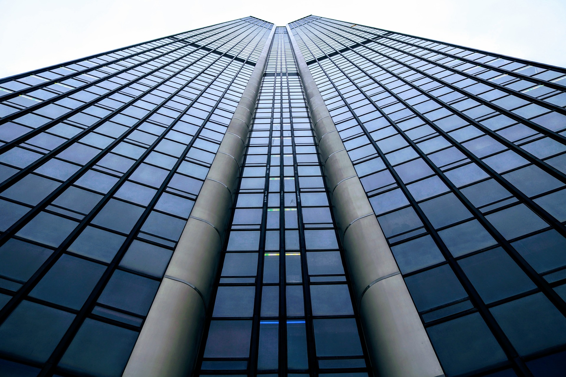 Modern skyscraper with striking geometric glass facade