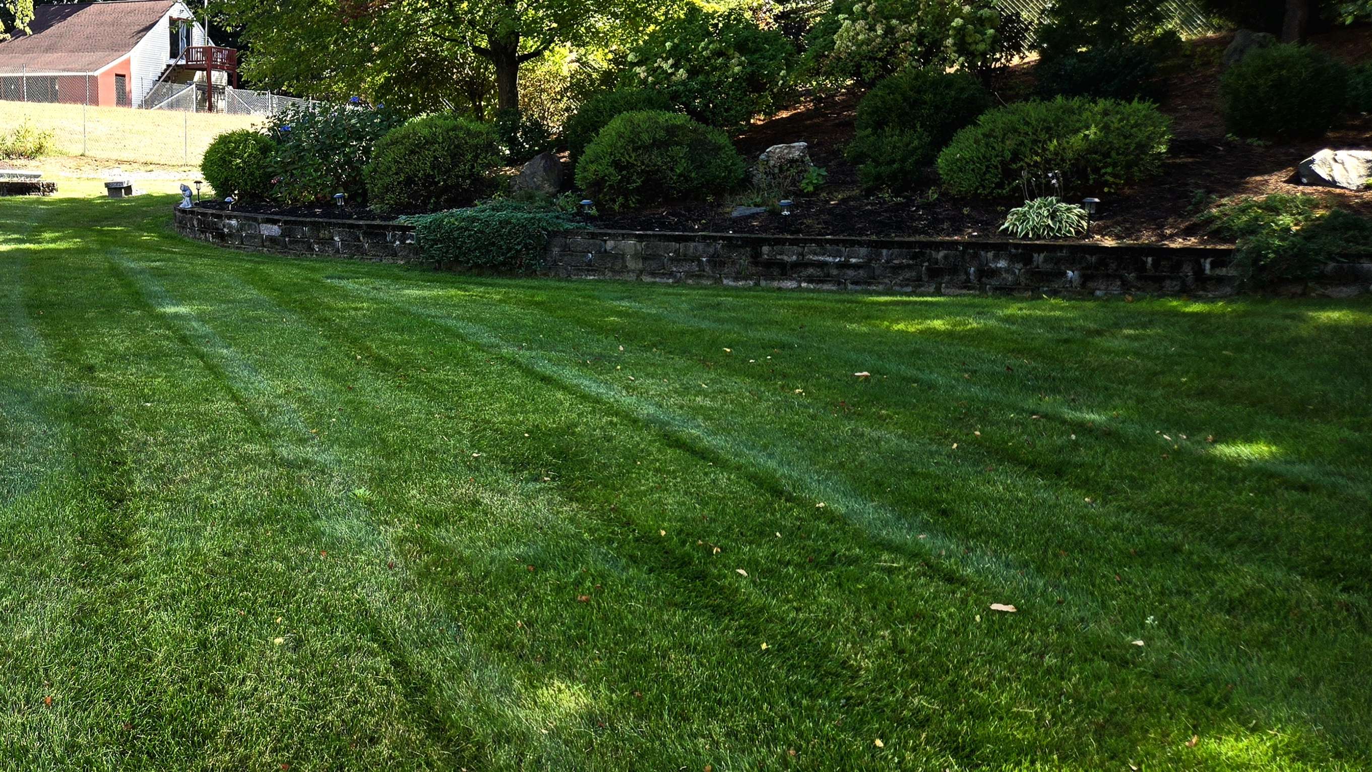 Landscaping services showcase with manicured lawn and garden maintenance