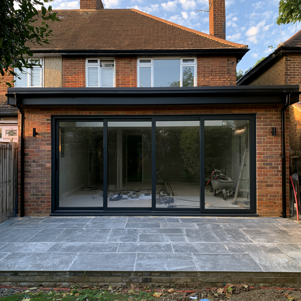 Brick extension with large sliding doors in Hertfordshire