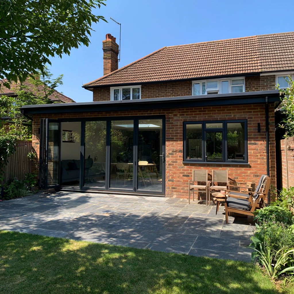 Brick ground-floor extension with bi-fold doors in Hertfordshire